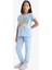 Kız Çocuk Pijama Takımı Kısa Kollu Baskılı Üst Esnek Belli Uzun Alt E0539A825SM 2