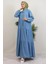 Düğmeli Kot Elbise Mavi 1