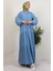 Düğmeli Kot Elbise Mavi 3