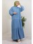 Düğmeli Kot Elbise Mavi 4
