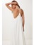 Halter Yaka Yazlık Uzun Viskon Elbise Ekru HFG0003 1