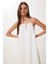 Halter Yaka Yazlık Uzun Viskon Elbise Ekru HFG0003 4
