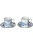 Florance Bone China Porselen Mavi Beyaz Naturel Barok Desenli 4'lüü Kahve Fincanı 1