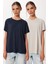 2’li Paket Basic Modal Örme T-Shirt Lacivert Taş HFN0002 1