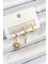 Pirinç Zirkon Taşlı Güneş Model Gold Renk 3'lü Çift Kadın Küpe Set 1
