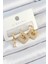 Pirinç Zirkon Taşlı Kare Model Gold Renk 3'lü Çift Kadın Küpe Set 1