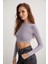Essie Kadın Bisiklet Yaka Slim Fit Uzun Kollu Crop Lila Bluz 4
