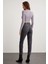 Essie Kadın Bisiklet Yaka Slim Fit Uzun Kollu Crop Lila Bluz 5