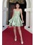 Tafta Saten Kumaş Mini Elbise - Mint Yeşili 1