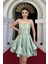 Tafta Saten Kumaş Mini Elbise - Mint Yeşili 3