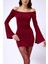 Volan Detay Straplez Mini Bordo Elbise 4