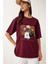 Ayıcık Armalı Pamuklu Oversize Örme T-Shirt Bordo LCR0038 2