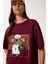 Ayıcık Armalı Pamuklu Oversize Örme T-Shirt Bordo LCR0038 4
