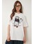Ayıcık Armalı Pamuklu Oversize Örme T-Shirt Ekru LCR0027 2