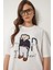 Ayıcık Armalı Pamuklu Oversize Örme T-Shirt Ekru LCR0027 4
