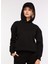Siyah Kadın Kapüşonlu Düz Sweatshirt GOLA 2