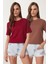 2'li Paket Pamuklu Basic Örme T-Shirt Bordo Kahverengi LAG0002 1