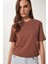 2'li Paket Pamuklu Basic Örme T-Shirt Bordo Kahverengi LAG0002 5