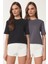 2'li Paket Pamuklu Basic Örme T-Shirt Siyah Füme LAG0002 1