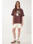 Ayıcık Armalı Pamuklu Oversize Örme T-Shirt Kahverengi LCR0038 1
