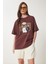 Ayıcık Armalı Pamuklu Oversize Örme T-Shirt Kahverengi LCR0038 3