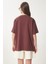 Ayıcık Armalı Pamuklu Oversize Örme T-Shirt Kahverengi LCR0038 5