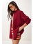 Oversize Basic Müslin Gömlek Bordo LMX0002 3