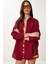 Oversize Basic Müslin Gömlek Bordo LMX0002 4