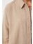 Oversize Basic Müslin Gömlek Bej LMX0002 4