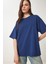 Basic Oversize 2'li Takım Örme T-Shirt Lacivert Taş LHW0007 3