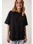 Basic Oversize Örme T-Shirt Siyah LHW0003 1