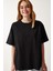 Basic Oversize Örme T-Shirt Siyah LHW0003 3