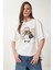 Ayıcık Armalı Pamuklu Oversize Örme T-Shirt Ekru LCR0038 3