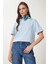 Basic Pamuklu Örme T-Shirt Gök Mavi LUS0094 2