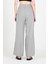 Gri %100 Pamuk Müslin Yanı Düğmeli Yırtmaçlı Geniş Paça Pantolon 4704A 5