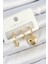 Pirinç Zirkon Taşlı Kalp Model Gold Renk 3'lü Çift Kadın Küpe Set 1