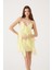 Fırfırlı Boyundan Bağlamalı Mini Lea Elbise Sarı 4