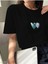 Kadın Siyah Çift Kalp Baskılı Oversize T-Shirt 1