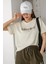 Kadın Bej Coffee Bean Baskılı Bol Kesim Oversize T-Shirt 1