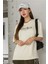 Kadın Bej Coffee Bean Baskılı Bol Kesim Oversize T-Shirt 4