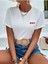 Beyaz Oversıze Üçlü Minimal Kırmızı Kalp Baskılı Bol Kesım Tshirt 1