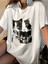 Unisex Kedi Surat Baskılı Oversize %100 Pamuk T-Shirt 1