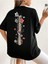 Unisex Siyah Grow Through It Baskılı Oversize %100 Pamuk T-Shirt 1