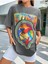 Unisex Taş Gri Happiness Baskılı Oversize %100 Pamuk T-Shirt 5
