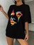 Kadın Siyah Kadın Renkli Yüz Baskılı Oversize %100 Pamuk T-Shirt 1