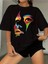 Kadın Siyah Kadın Renkli Yüz Baskılı Oversize %100 Pamuk T-Shirt 4