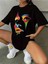 Kadın Siyah Kadın Renkli Yüz Baskılı Oversize %100 Pamuk T-Shirt 5