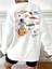 Unisex Beyaz Astronot Baskılı Oversize Bisiklet 0 Yaka Sweatshirt Hoodie 1