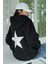 Unisex Yıldız Baskılı Oversize Pamuklu Kışlık Kapüşonlu Sweatshirt Hoodie 1