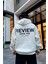 Unisex Beyaz Review Baskılı Oversize Sweatshirt Hoodie 1